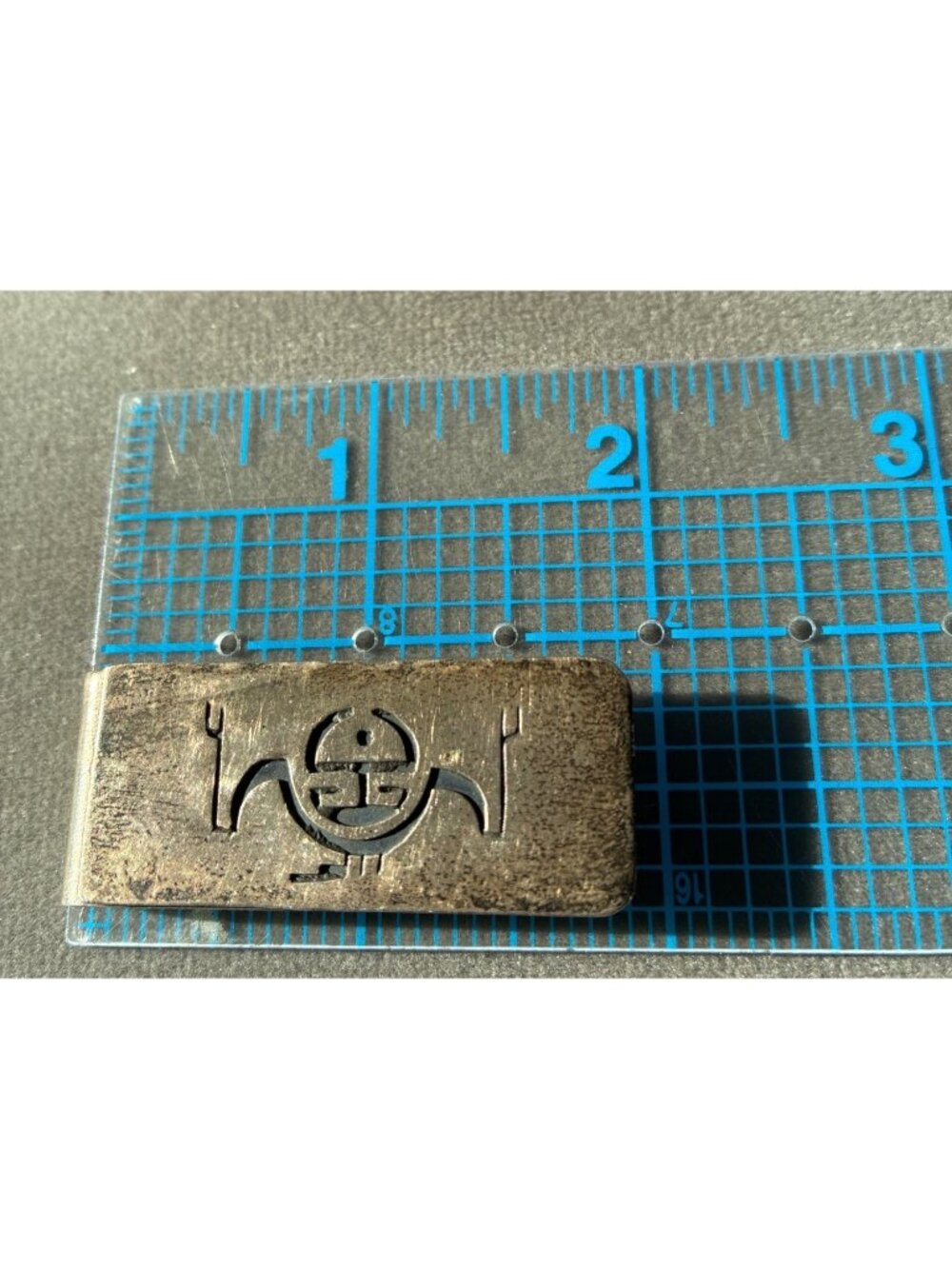 Vintage Silver Tone Metal tie bar  Native American Hopi Kachina  Engraved Design